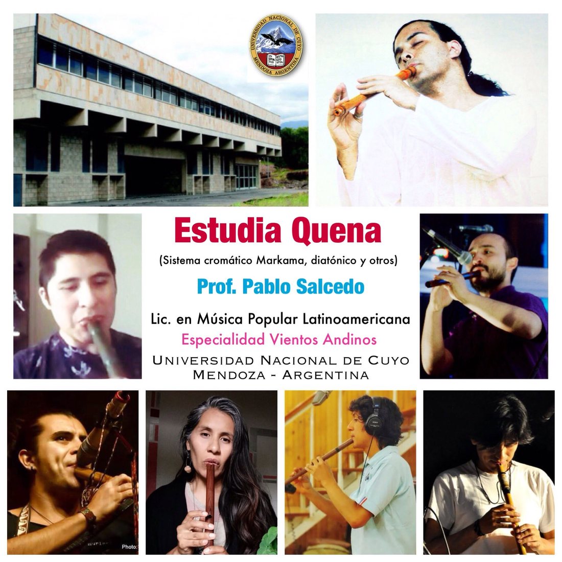 Andean Winds program at Universidad Nacional de Cuyo: quena students with professor Pablo Salcedo