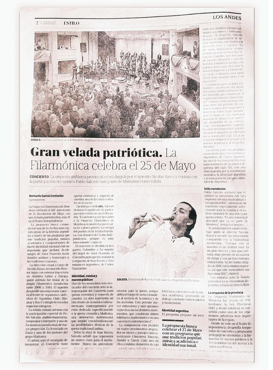 Los Andes newspaper clipping about the Velada Patriótica